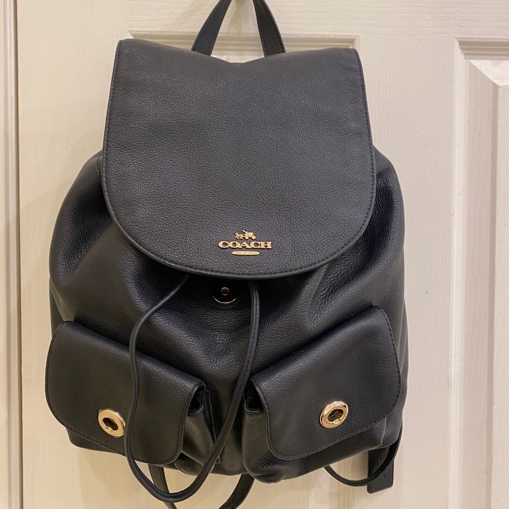 Coach leather turnlock drawstring backpack purse